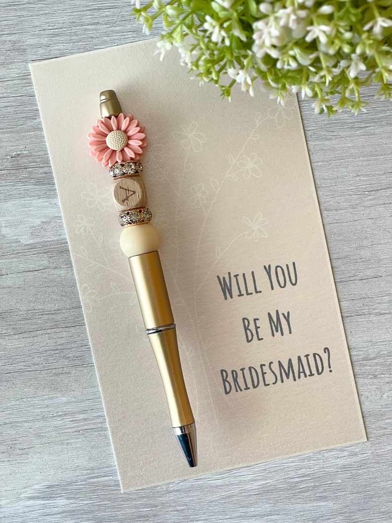 Bridesmaid Proposal Gift, Custom Bridal Pen, Wedding Guest Book Pen, Bridal Party Gift, Personalized Bridesmaid Gift, Floral Beaded Pen image 6