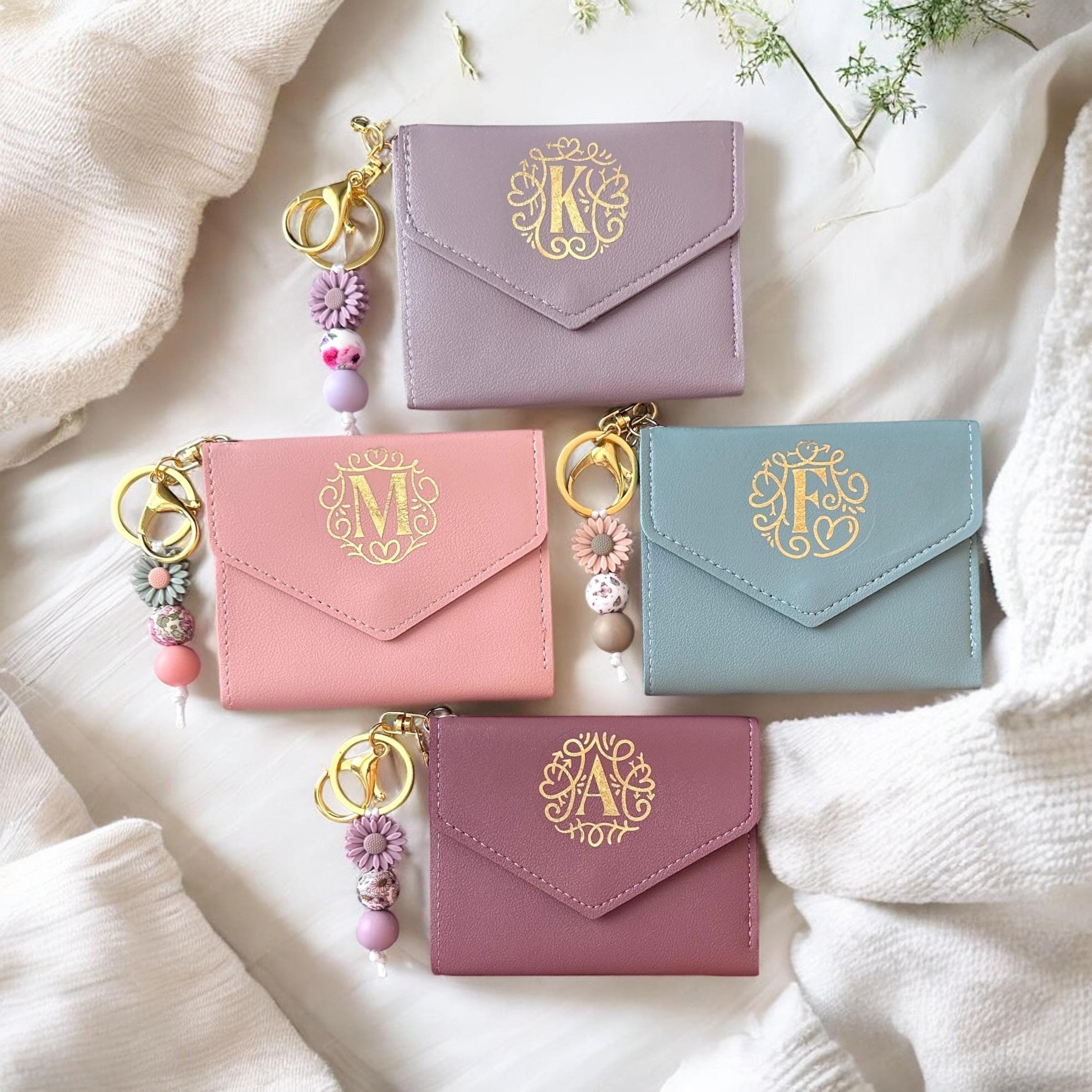 Monogrammed Wallet Keychain, Trifold Wallet for Her, Customized