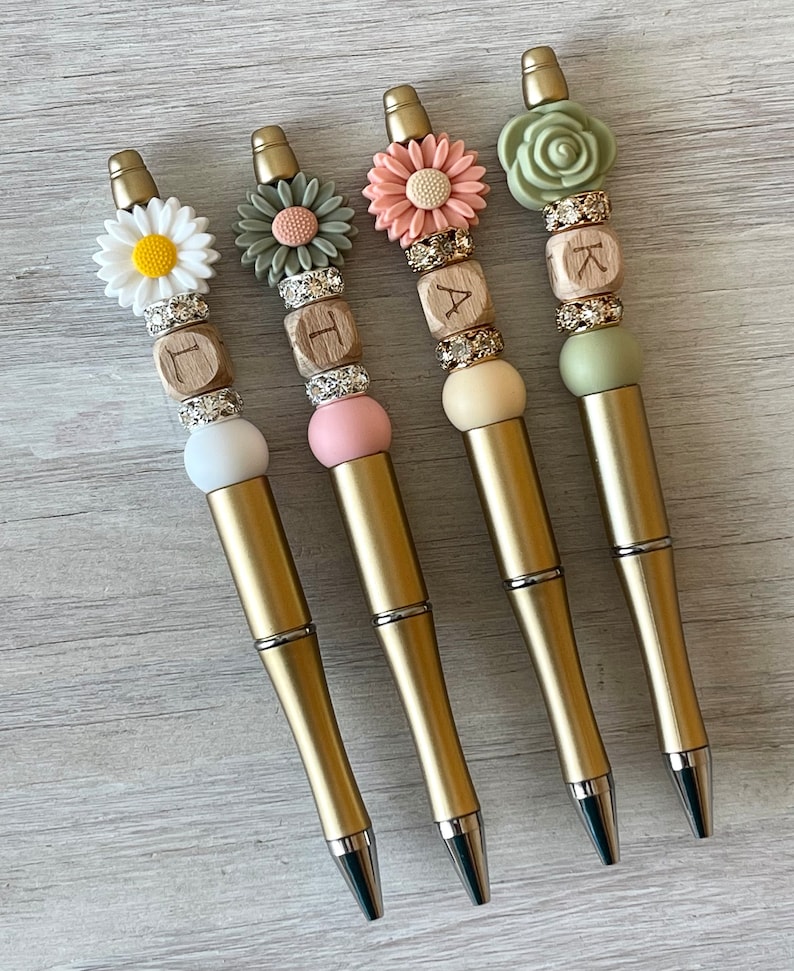 Bridesmaid Proposal Gift, Custom Bridal Pen, Wedding Guest Book Pen, Bridal Party Gift, Personalized Bridesmaid Gift, Floral Beaded Pen image 2