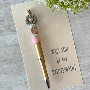 Bridesmaid Proposal Gift, Custom Bridal Pen, Wedding Guest Book Pen, Bridal Party Gift, Personalized Bridesmaid Gift, Floral Beaded Pen image 4