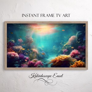 フレームTVアート 水中海：Samsung Frame TV用鮮やかな水中海シーン、デジタルダウンロード、3D水彩画