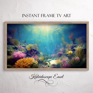 フレームTVアート 水中海：Samsung Frame TV用鮮やかな水中海シーン、デジタルダウンロード、3D水彩画