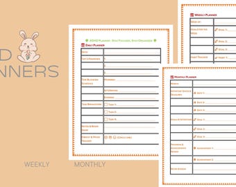 PRINTABLE ADHD PLANNERS | Pdf | Daily | Weekly | Monthly | planners | Instant Download |