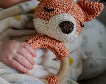 Emmet Fox Crochet Rattle - Wood teether toy