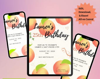 Invitación de cumpleaños editable "Just Peachy"
