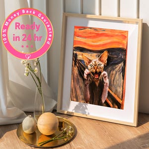 Pet Portrait, Hand-illustrated Custom Cat Portrait inspired by famous artists, Personalized Dog Wall Art, Pet Memorial Ideas, Couple Gift
