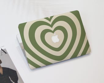 Green Stripe Heart Halo Macbook Air Case | Hard Laptop Case for Macbook Air 11/13/15 Pro 13/14/15/16 2021 2022 2023 Cover | Laptop Sleeve