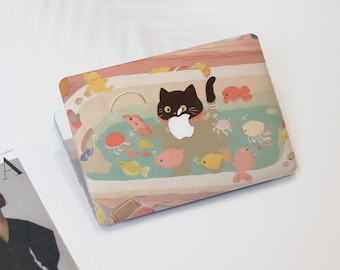 Cute Cure Bathroom Black Cat Macbook Air Case | Hard Laptop Case for Macbook Air 11/13/15 Pro 14/15/16 2021 2022 2023 Cover | Laptop Sleeve