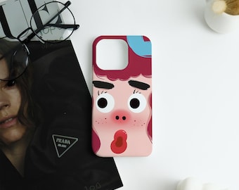 Playful Cartoon Face iPhone Case,Custom Text iPhone Case,Multi-Device iPhone Protective Case iPhone 17/16/15/14/13/12 Basic/Pro/Mini/Pro Max
