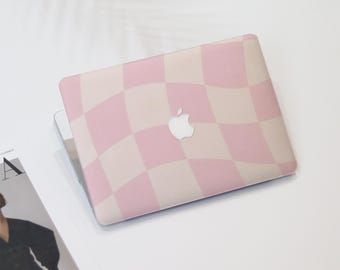 Wavy Pink and White Plaid Macbook Air Case | Hard Laptop Case for Macbook Air 11/13/15 Pro 13/14/15/16 2021 2022 2023 Cover |Laptop Sleeve