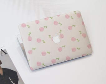 Fresh Simple Pink Tulips Macbook Air Case | Hard Laptop Case for Macbook Air 11/13/15 Pro 13/14/15/16 2021 2022 2023 Cover | Laptop Sleeve