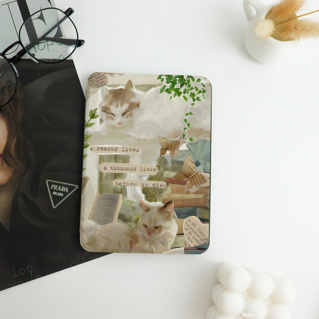 Cozy Cat & Book Lover Kindle Case Custom for Paperwhite 12th/11th ...