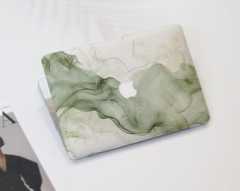 Earthy Green Ink Wash Macbook Air Case | Hard Laptop Case for Macbook Air 11/13/15 Pro 13/14/15/16 2021 2022 2023 Cover | Laptop Sleeve