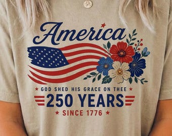 Patriotic 250 Years Shirt, 1776 Flower Tee, Comfort Colors American Shirt, USA Floral Anniversary Tee