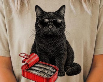 Cool Black Cat Sardine Tee, Comfort Color Sardine Cat Shirt, Funny Black Cat Tshirt, Sardine Lover Cat T-Shirt