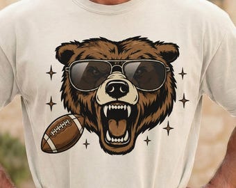 Comfort Colors Grizzly Football Shirt, Angry Bear Sports Tee, Gameday Football Mascot Shirt, Cool Animal Athlete Tee