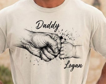 Personalized Daddy Fist Bump Shirt, Custom Name Father Son Tee, Unique Hand Sketch Daddy Shirt, Special Gift Baby Fist Tee