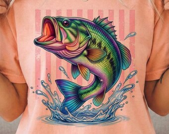 T-shirt Jumping Bass Comfort Colors, T-shirt pour amateur de pêche, T-shirt pour poisson de rivière en plein air, T-shirt pour amateur d'achigan à grande bouche