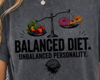Comfort Colors scale tee, Balanced diet pizza shirt, Humorous fitness donut t-shirt, Cute healthy fruit food tee