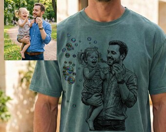 Cadeau fête des pères T-shirt couleurs confort, chemise photo de famille personnalisée, t-shirt portrait personnalisé, dessin personnalisé à partir d'une photo