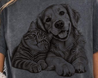 Custom Two Pet Portrait Shirt, Personalized Pet Photo Tee, Comfort Color Custom Pet Shirt, Two Pets Portrait T-Shirt