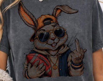 Bad bunny football tee, Rebellious rabbit shirt, Middle finger t-shirt, Comfort Colors gangsta tee