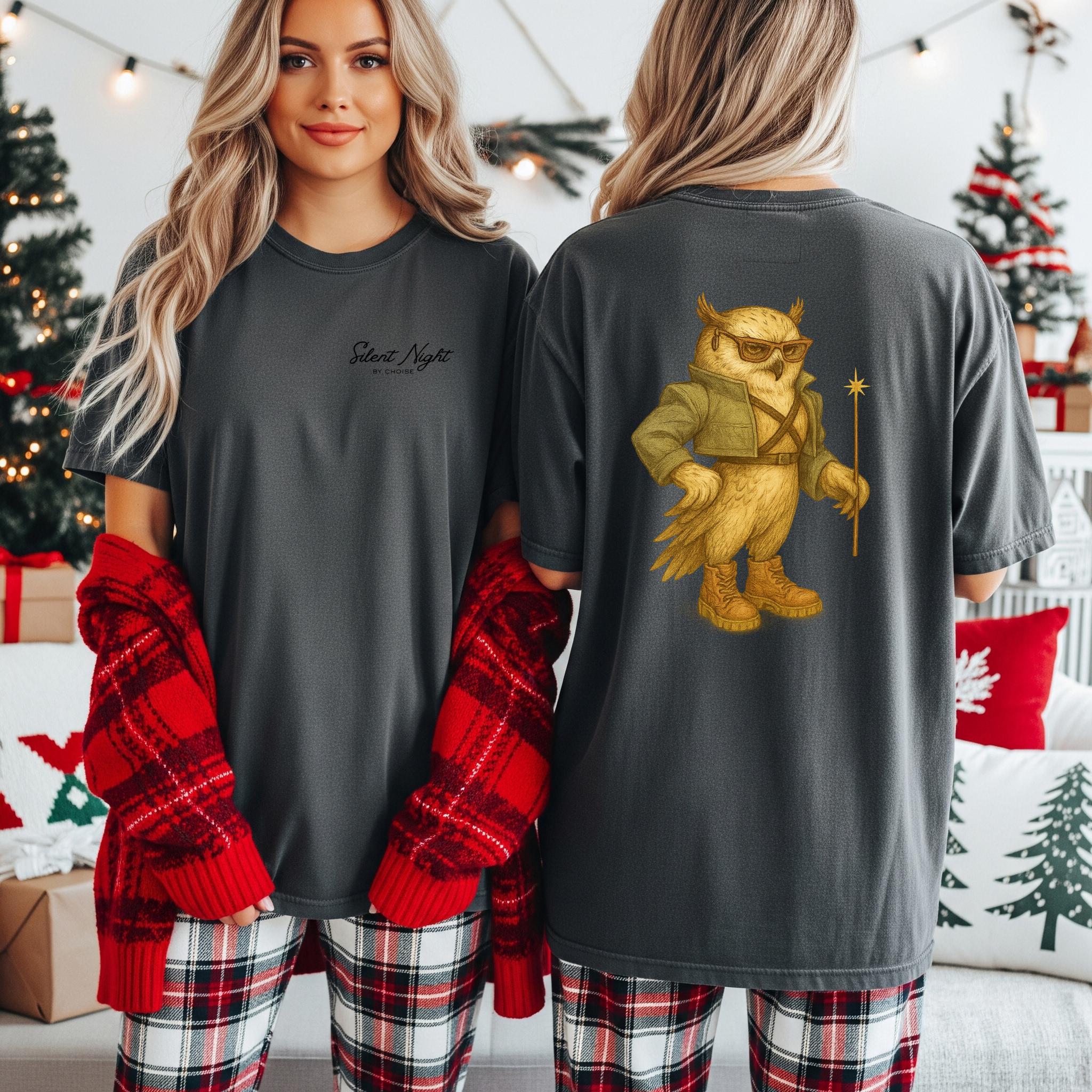 Funny Christmas tee, hoodie, sweatshirt, sarcastic owl design, vintage retro boho holiday top, cozy