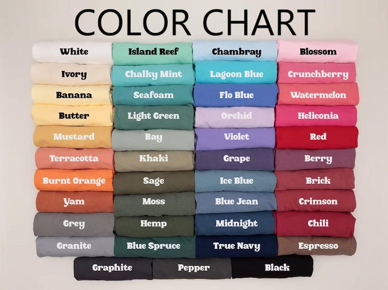 May include: A color chart displays a variety of fabric colors, including white, ivory, and banana. Other colors include island reef, chalky mint, and seafoam. The chart also shows colors like chambray, lagoon blue, and flo blue. The text "COLOR CHART" is at the top.