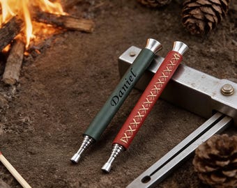 Personalized Fire Blower with Leather Sheath Custom Engraved Camping Fire Blower Portable Stainless Steel Fire Bellows Outdoor Camping Gear