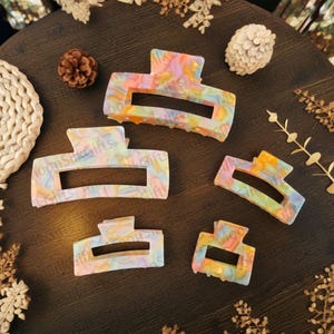 Curved Rectangular Hollow Hair Claw, Colourful Cellulose Acetate Claw Clip, Hair Claw for Thick Hair, Gifts For Her, Birthday Gift