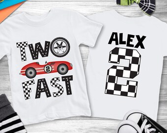 Two Fast, Boys 2nd Birthday Shirt, Racing Birthday, Personalized T-Shirt for Party, Matching Family Shirts, Boys Race Car T-Shirt, 2 Fast