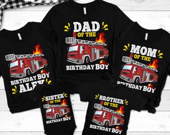 Fire Truck Birthday Shirt, Boys Firetruck Themed Birthday Gift, Toddler Boy Fire Fighter T-shirt, Family Kids Matching Tees, Age Celebration
