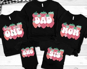 Berry First Birthday Family Matching T-shirt Strawberry 1st Birthday Outfit First Birthday Party Mommy and Me Mama Daddy Strawberry Shirt