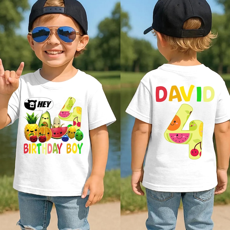 Fruit Birthday One Shirt | Boy Birthday Shirt | Family shirts | Birthday Shirts | Kids Birthday Shirt | Custom Name Number | Dancing fruit White