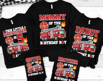 Fire Truck Birthday Shirt, Boys Firetruck Themed Birthday Gift, Toddler Boy Fire Fighter T-shirt, Family Kids Matching Tees, Age Celebration