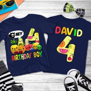 Fruit Birthday One Shirt | Boy Birthday Shirt | Family shirts | Birthday Shirts | Kids Birthday Shirt | Custom Name Number | Dancing fruit Navy