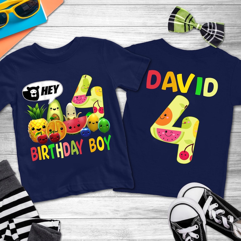 Fruit Birthday One Shirt | Boy Birthday Shirt | Family shirts | Birthday Shirts | Kids Birthday Shirt | Custom Name Number | Dancing fruit Navy