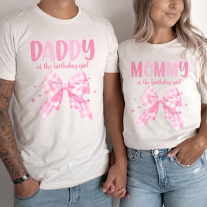 Pink Bow First Birthday Outfit for Girl, 1st Birthday Shirt, Matching Mom & Baby, Pink Bow Party Outfit, One Year Old Girl Birthday Shirt
