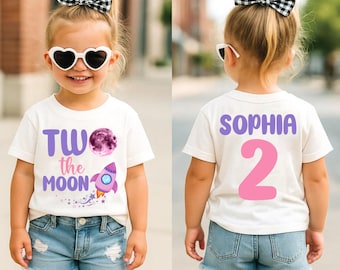 Two the moon girls outer space second 2nd birthday shirt ,outer Space birthday girl shirt, rocket birthday, space party, rocket shirt