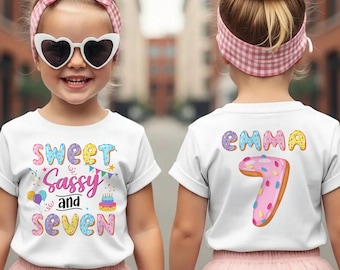 Sweet Sassy Seven Birthday Shirt, 7th Birthday Donut Tshirt, Custom Seventh Birthday Shirt, 7TH birthday Girl, Birthday Sweet Sassy tshirt