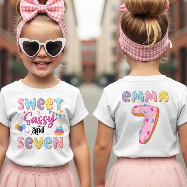Sweet Sassy Seven Birthday Shirt, 7th Birthday Donut Tshirt, Custom Seventh Birthday Shirt, 7TH birthday Girl, Birthday Sweet Sassy tshirt