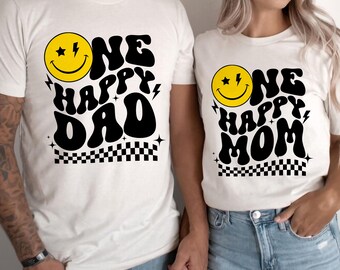 Custom Family Shirt Matching Family Tees One Happy Dude Matching Birthday Shirt One Happy Family Groovy Birthday Shirt Retro Happy Face Tee