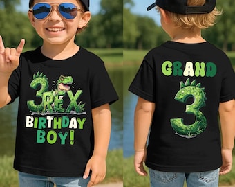 Three Rex Birthday Dinosaur T-Shirt, 3rd Birthday Boy Dinosaur, Dinosaur Birthday Toddler Tee, Custom Third Birthday Gift Ideas