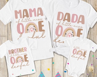 First Birthday Family T-Shirts,Birthday Girl Shirt, Birthday Kids,Little Miss One Derful Tee,Mum and Girl Sweatshirt,Modern Rainbow Birthday