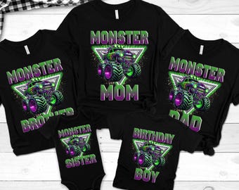 Custom Monster Truck Family Matching Birthday Party Shirt, Birthday Boy Monster Truck Shirt, Monster Truck Party Gift For Kids