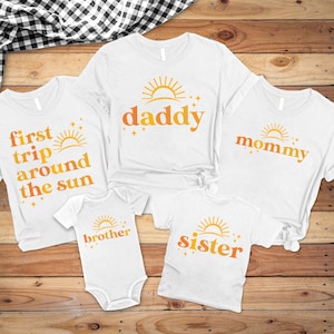 Custom First Trip Around The Sun Birthday Shirt, Sun Birthday, Boho Matching Family Shirts, Mommy and Me Shirts, 1st Birthday Outfit Sun tee