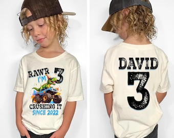 Dinosaur Monster Truck Birthday Boy Shirt, Personalized Birthday Kids, Birthday Party, Monster Truck Theme, Dino Saurus Birthday, Toddler