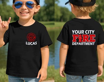 Personalized Firetruck Birthday Shirt, Firefighter Tee, Sound The Alarm Toddler Shirt, Boys Fireman Birthday, Youth Fire Dept Shirt