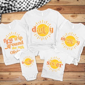 Custom First Trip Around The Sun Birthday Shirt, Sun Birthday, Boho Matching Family Shirts, Mommy and Me Shirts, 1st Birthday Outfit Sun tee