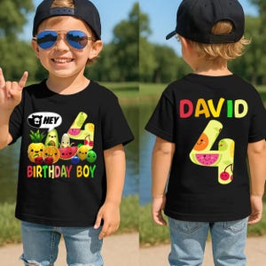 Fruit Birthday One Shirt | Boy Birthday Shirt | Family shirts | Birthday Shirts | Kids Birthday Shirt | Custom Name Number | Dancing fruit Black